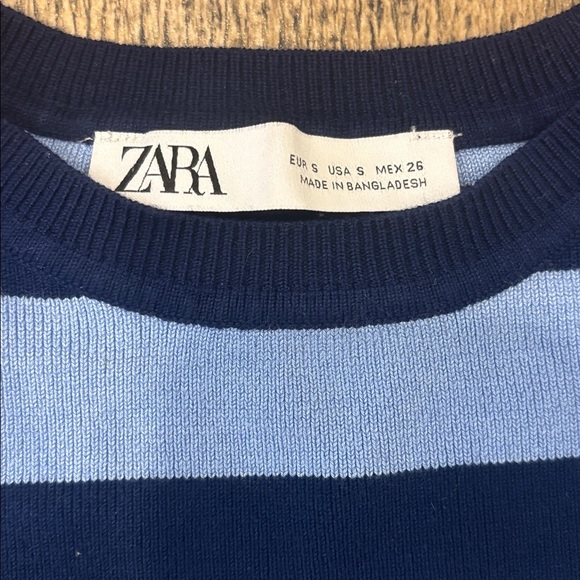 Zara Navy and Light Blue Striped Crop Long Sleeve Tee - Picture 2 of 7